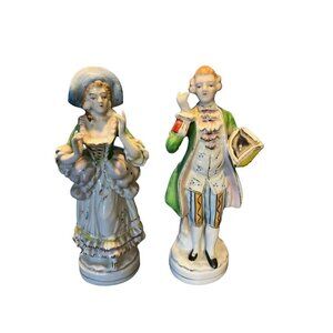 L&M Inc. Lipper & Mann Victorian Man and Woman Figurines Porcelain Vintage